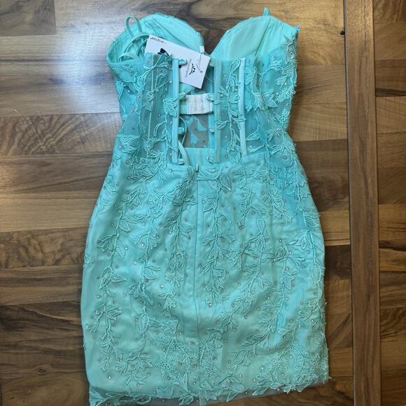 NEW Light Green Strapless Corset Back Homecoming Cocktail Dress - Picture 3 of 7